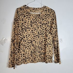 Womans Banana Republic Leopard Print LS Knit Top Cozy Slub Size Large Petite